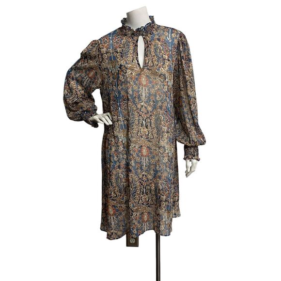 Tommy Hilfiger Women's Long Sleeve Mock Ruffle Neck Keyhole Floral Dress Size 14 - Picture 2 of 7